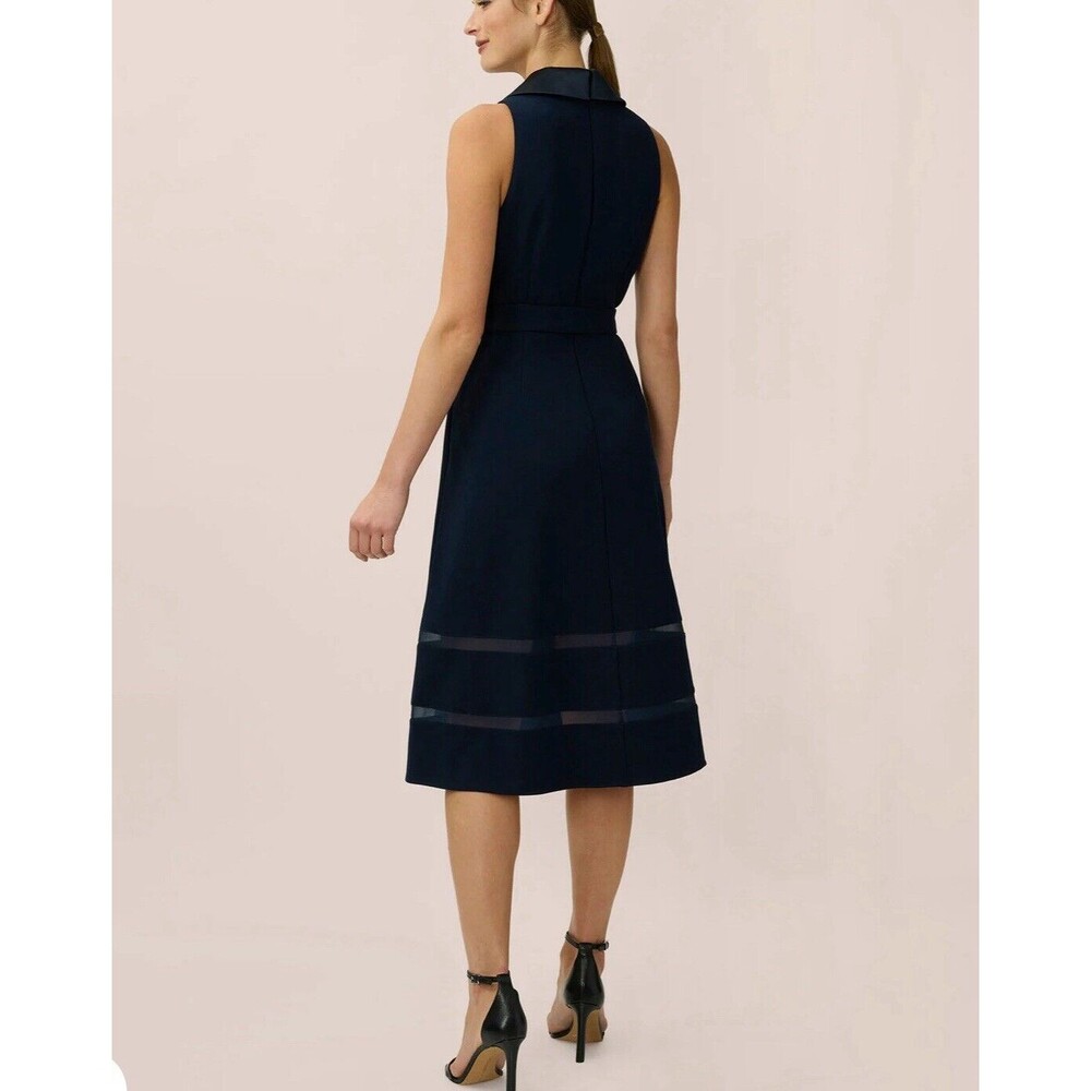 Adrianna Papell Stretch Knit Crepe MIDI Tuxedo Dress W/Inserts In Midnight Sz 6 - Picture 4 of 13